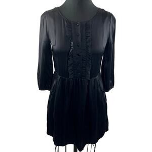 YUMI KIM Black Silk Front Ruffle Mini Dress Tunic Size S Small Anthropologie